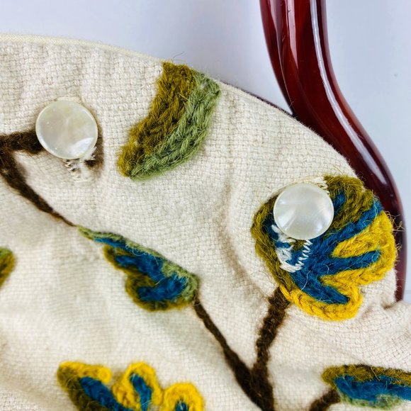 Handmade Small Satchel Tote Embroidery Floral Pear - Picture 4 of 8